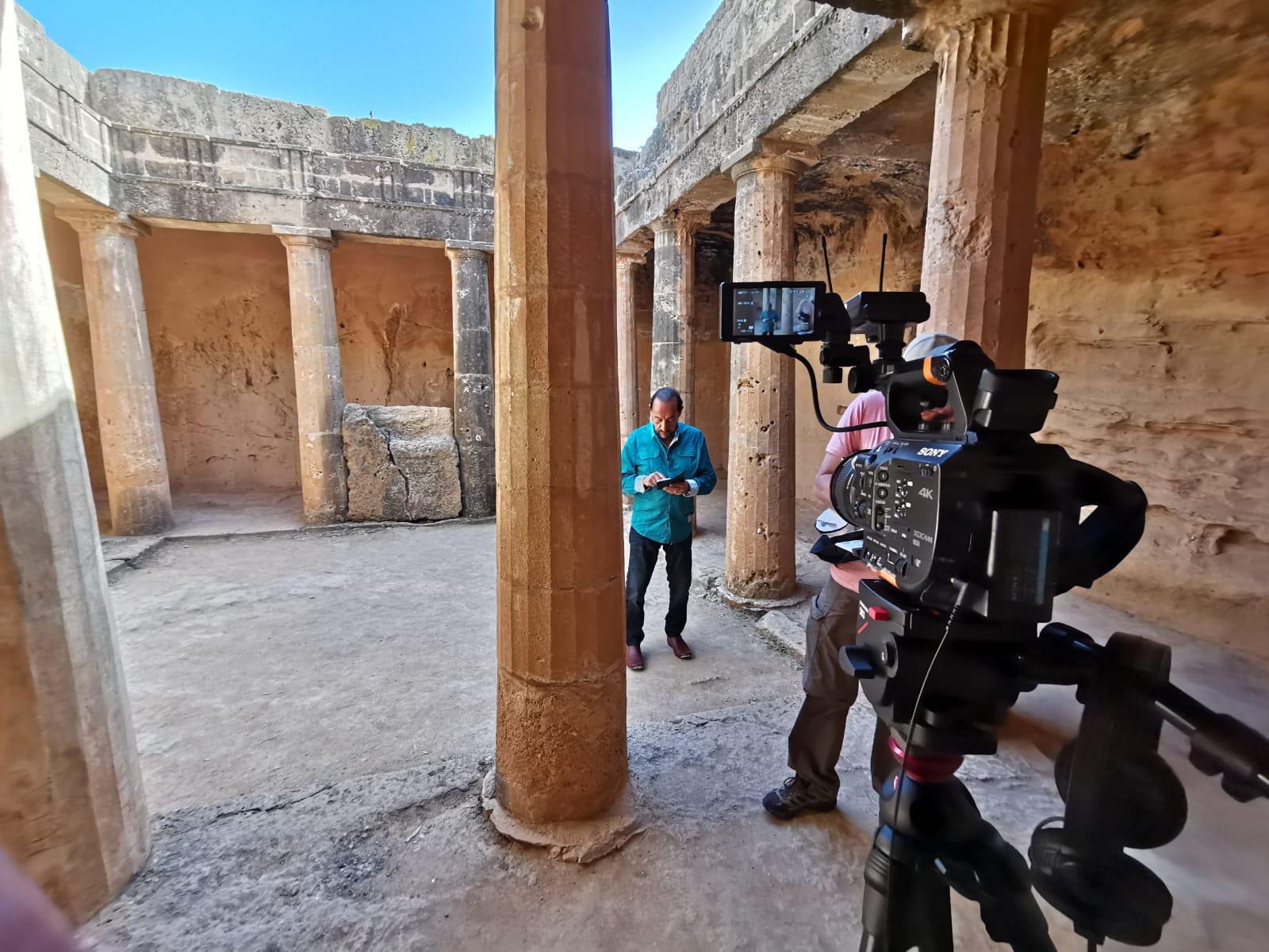 Pastor Chris filming the Greek teaching series at ancient Cypriot ruins
