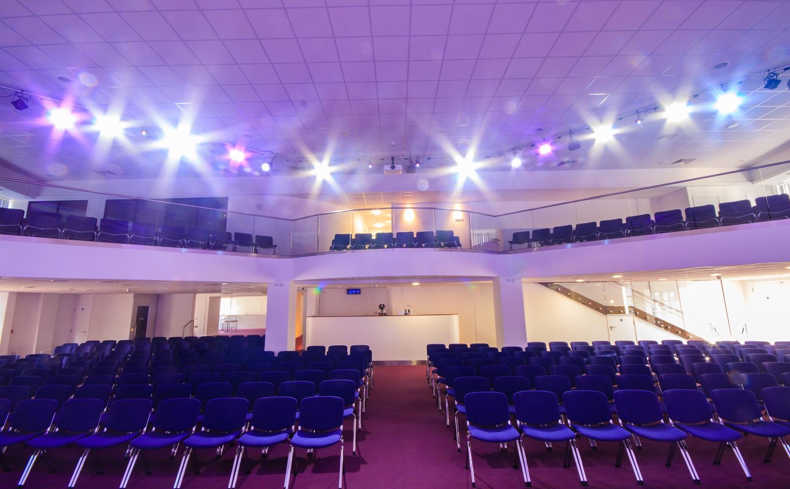 The Cornerstone sanctuary interior, empty before a service
