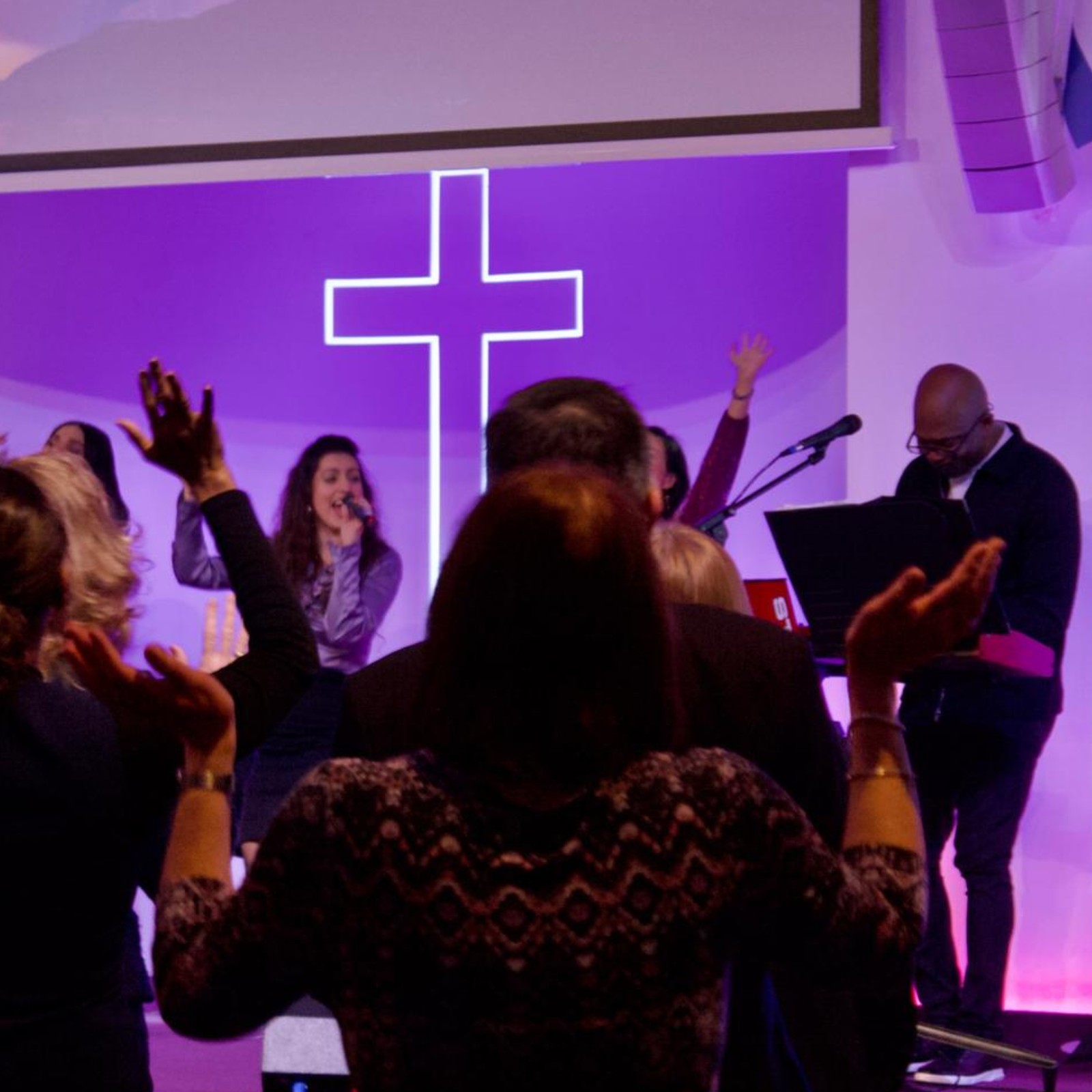 Cornerstone worship team singing on a Sunday
